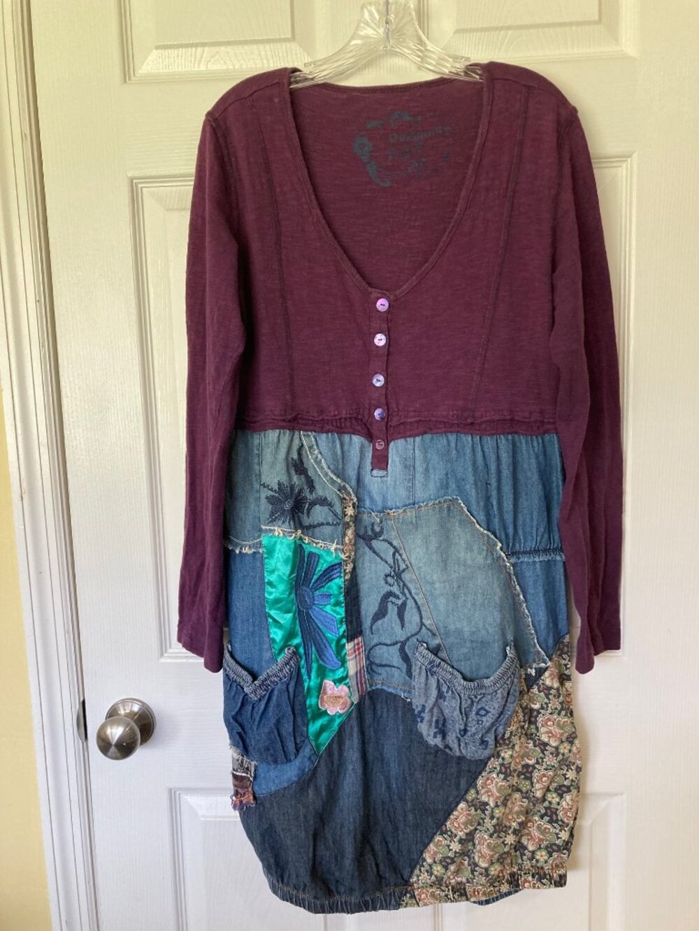 Unique Desigual LS Dress 12 Patchwork Denim Mixed Media Bohemian Vintage Artsy